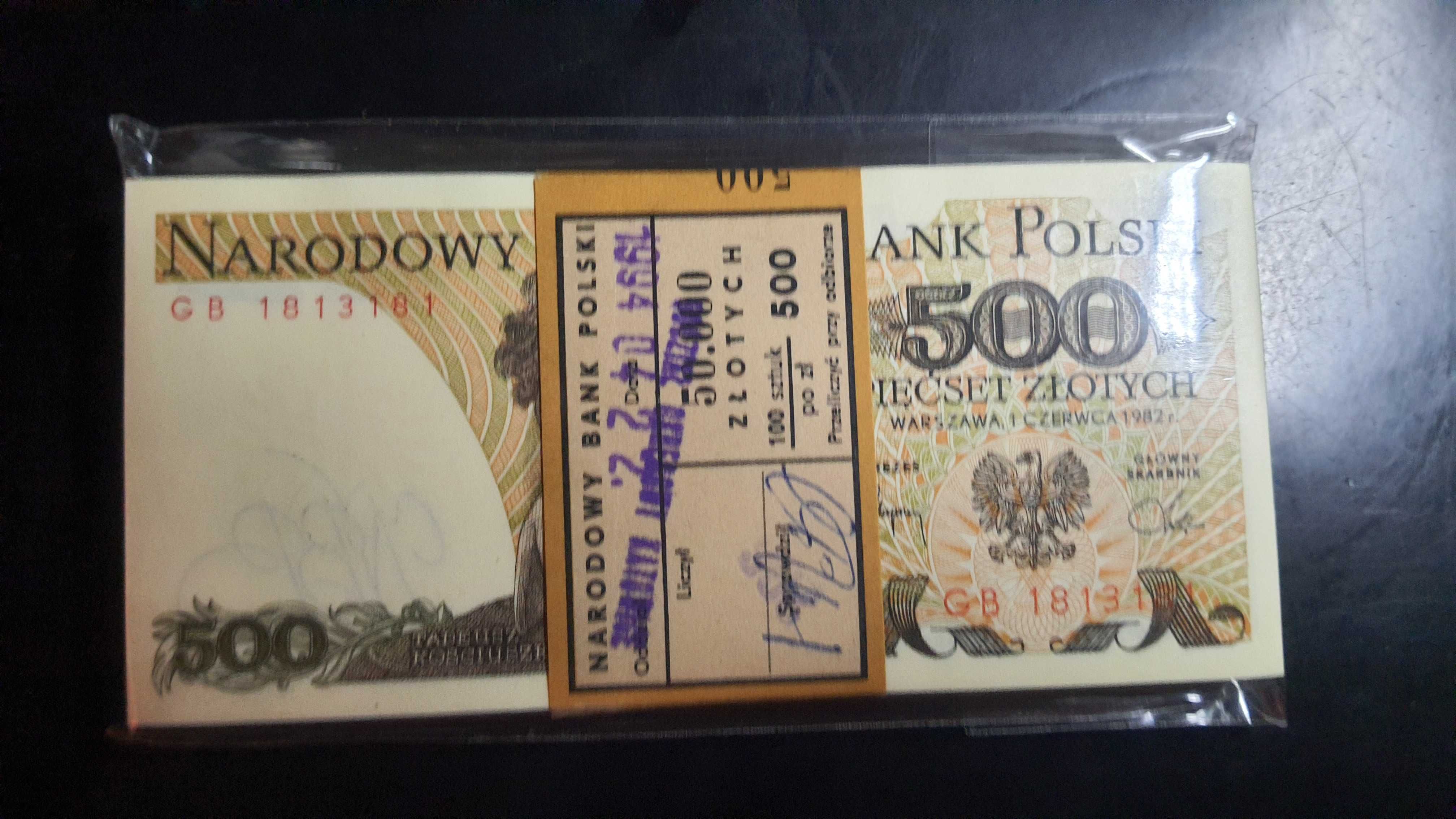 Promocja ! PACZKA 100 x 500 złotych 1982 UNC s. GB