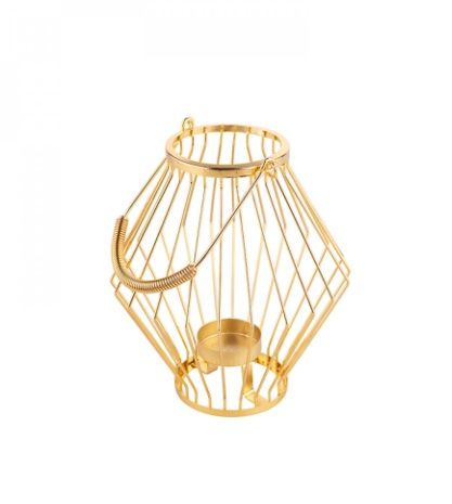 Świecznik lampion metalowy Altom Design szprosowany złoty 19x19x20 cm