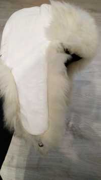 Шапка женская зимняя белая натуральная кожа на натуральном меху