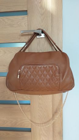 Massimo Dutti oryginalna skóra skórzana torebka shopper crossbody brąz