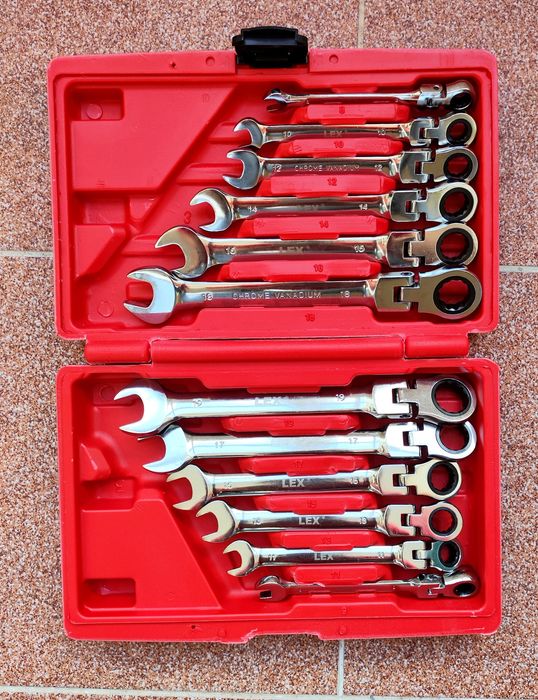 Набір ключів 12 од ріжково накидних з тріскачкою LXKRS12S на кардані