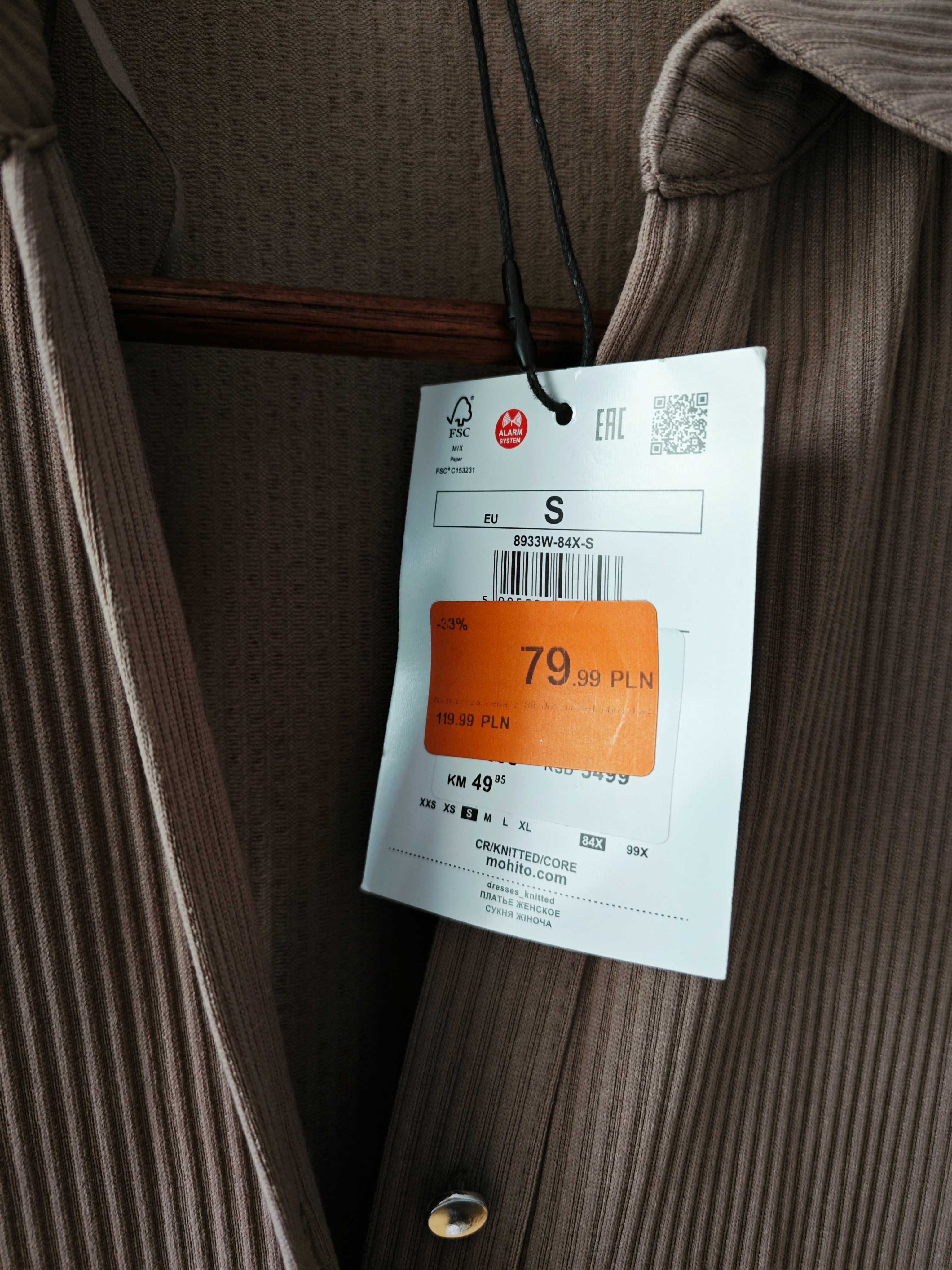 Brązowa midi sukienka Mohito rozmiar S