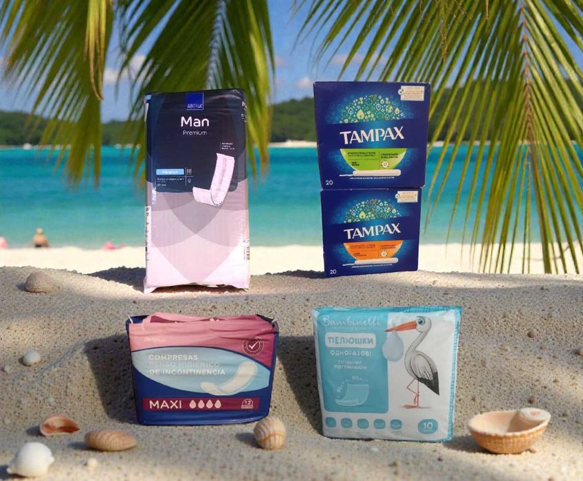 Тампони Tampax - Прокладки Deli  ABENA - Пеленки Bambinelli