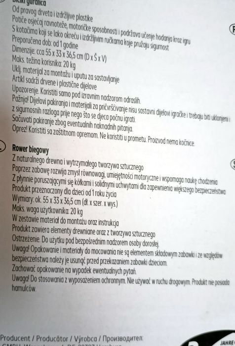 NOWY PLAYTIVE jeździk dla dzieci rowerek biegowy 1+