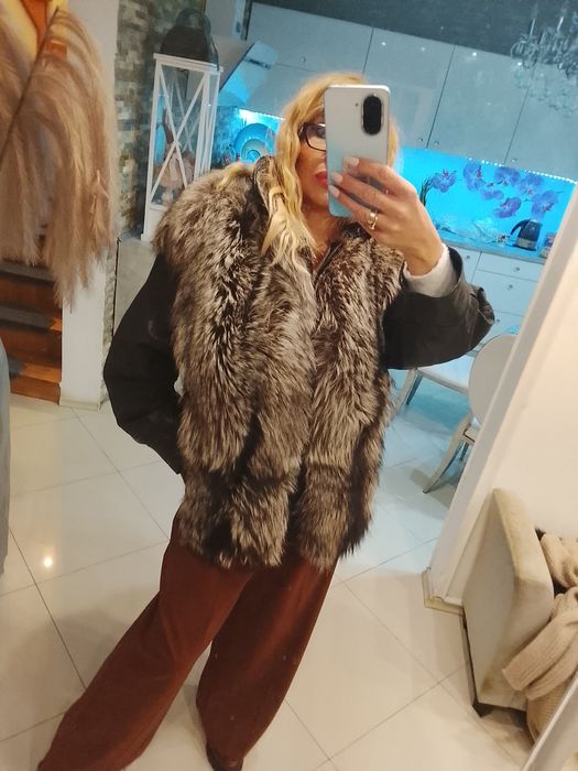 Kurtka skórzana lis naturalny futro