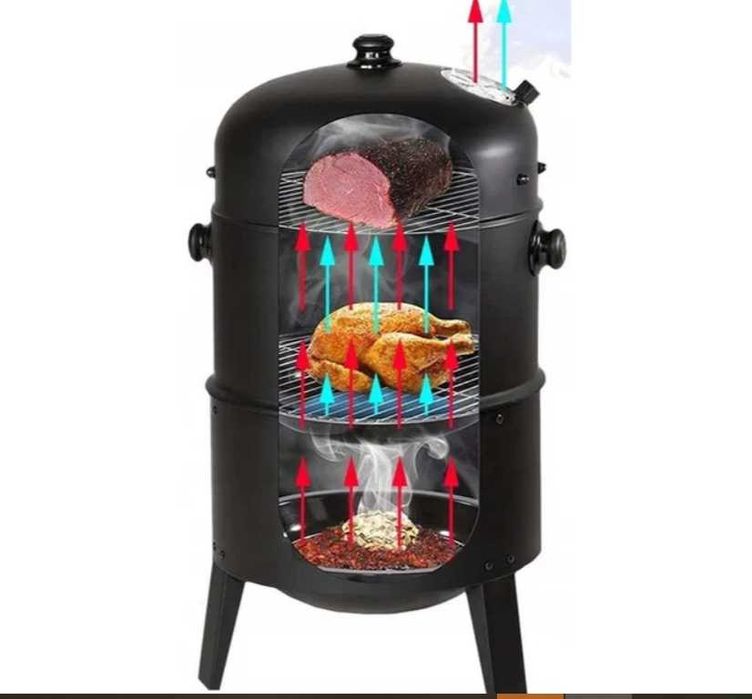 Коптильня 3-в-1 на дровах вуглях з термометром