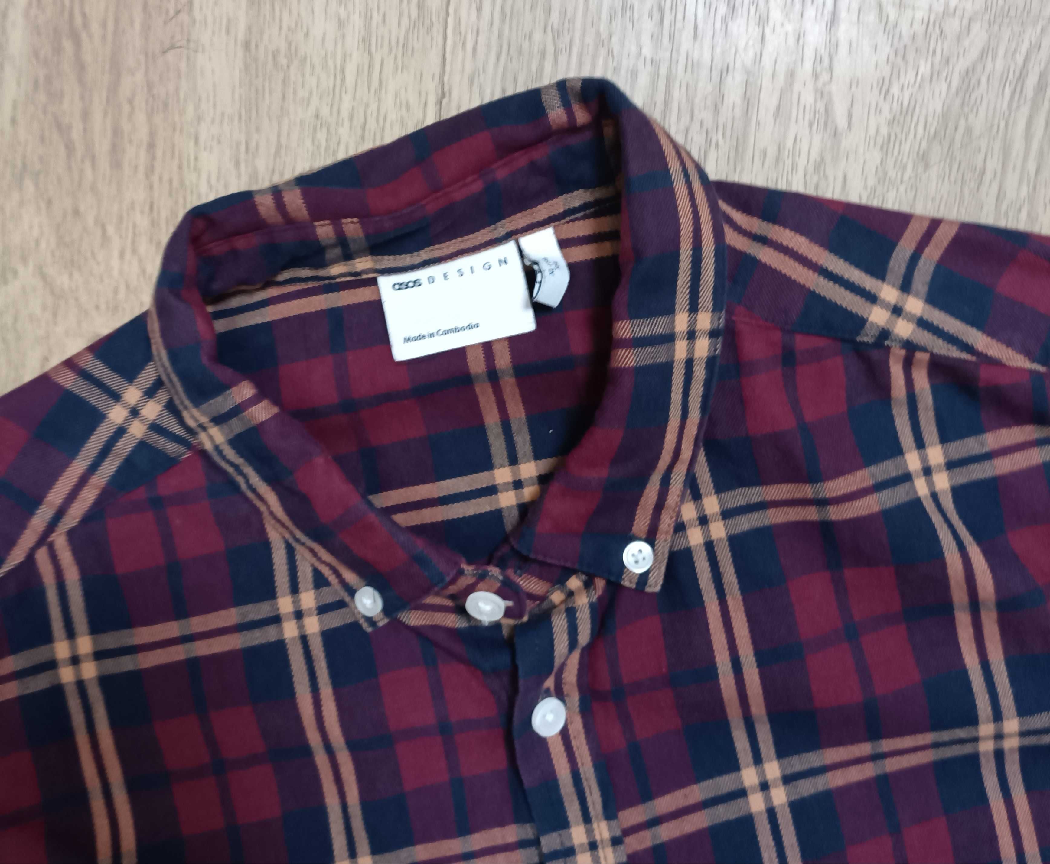 ASOS design koszula w kratę czerwono granatowa XL