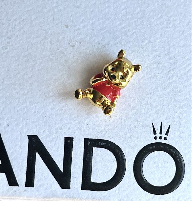 Charms Kubuś Puchatek złoty do bransoletki Pandora 925 srebro Nowy