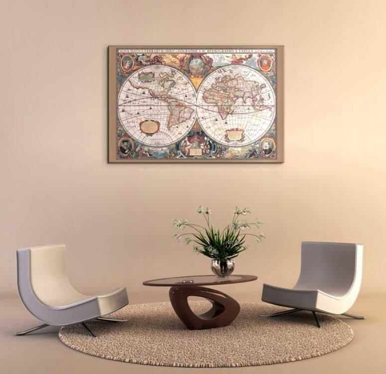 Obraz na płótnie - Mapa Świata XVII Wiek 90x120 cm