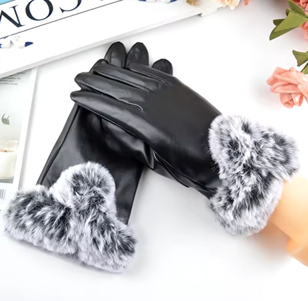 Rękawiczki damskie ekoskorka z futerkiem eleganckie