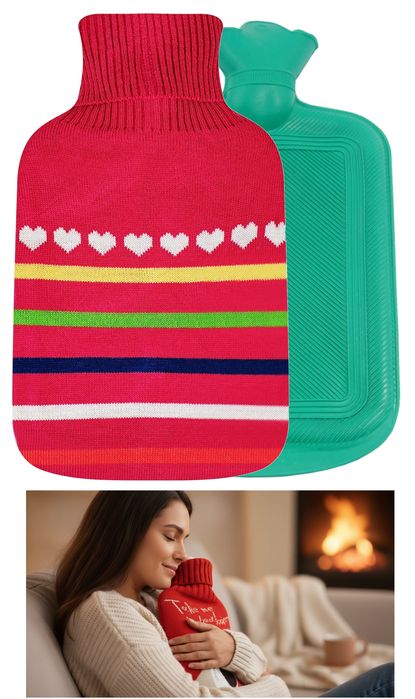 Termofor Gumowy Duży 2L W Pokrowcu Sweterku Ciepły Ogrzewacz Różne Wz