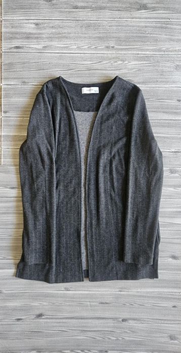 Narzutka kardigan dresowa damska szara dłuższa marynarka paski M