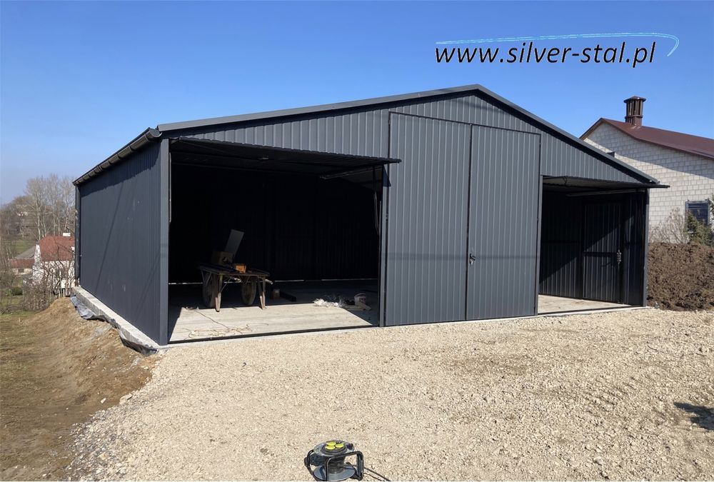 Garaż blaszany dwuspadowy 9x6 9x5 wiata blaszaki Silver-Stal