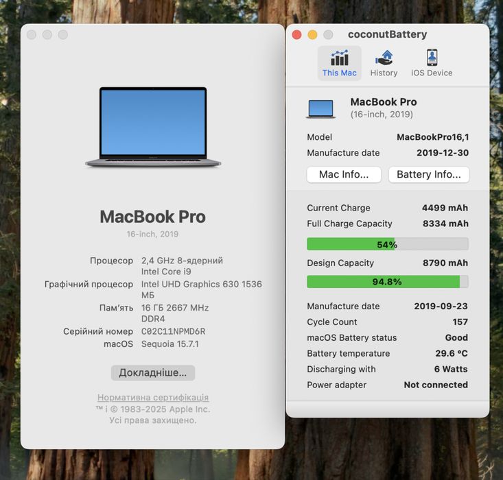 MacBook Pro 16 2019 A2141 i9 2.4 | 16gb | SSD 512Gb 95% 157 циклів