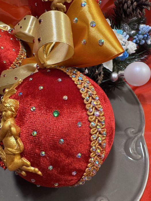 Набір оксамитових ялинкових прикрас ручної роботи