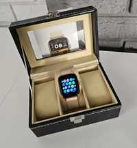 Zegarek Smartwatch smart kwadratowa koperta złoty złota beżowy kremowy