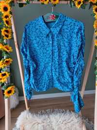 Damska Koszula niebieska Zara w drobne kwiatki wiązana regulowana XL