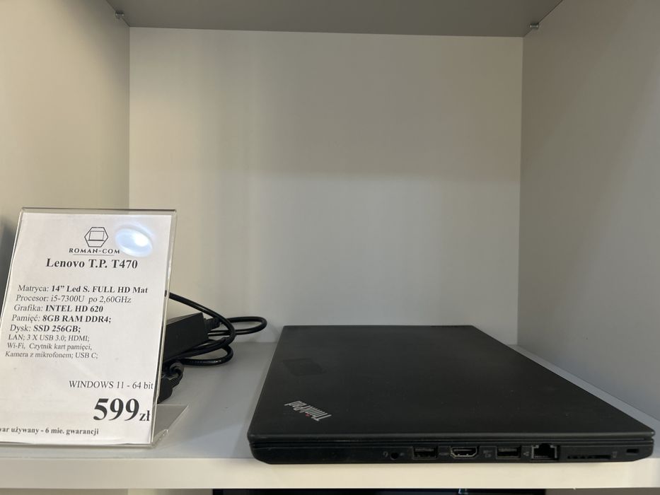 Laptop Poleasingowy Lenovo T470/SSD 256GB/DDR4-8GB/i5-7300 2,6GHz/14"/