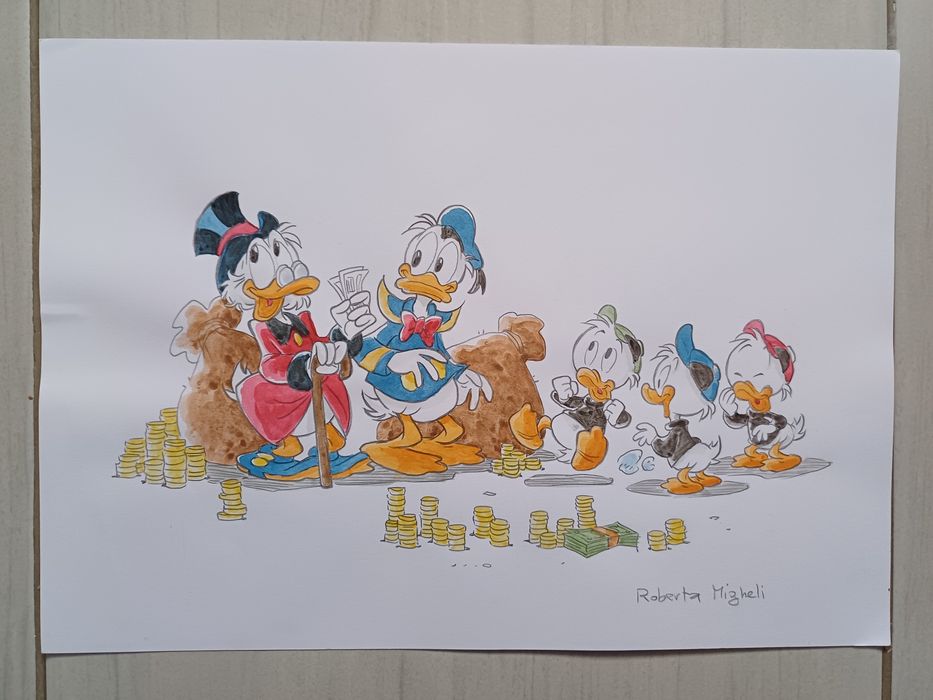 Kaczor Donald Sknerus Mckwacz- rysunek i autograf Roberta Migheli