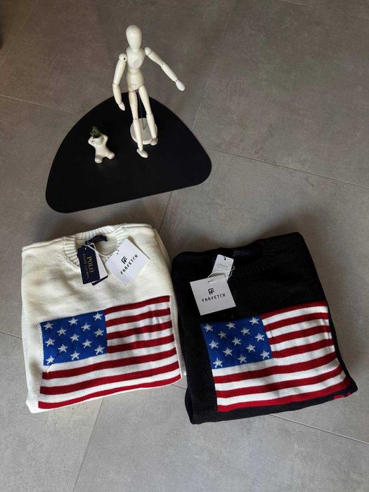 Чоловічий Светр вʼязаний кофта  Polo  Ralph Lauren White прапор  USA