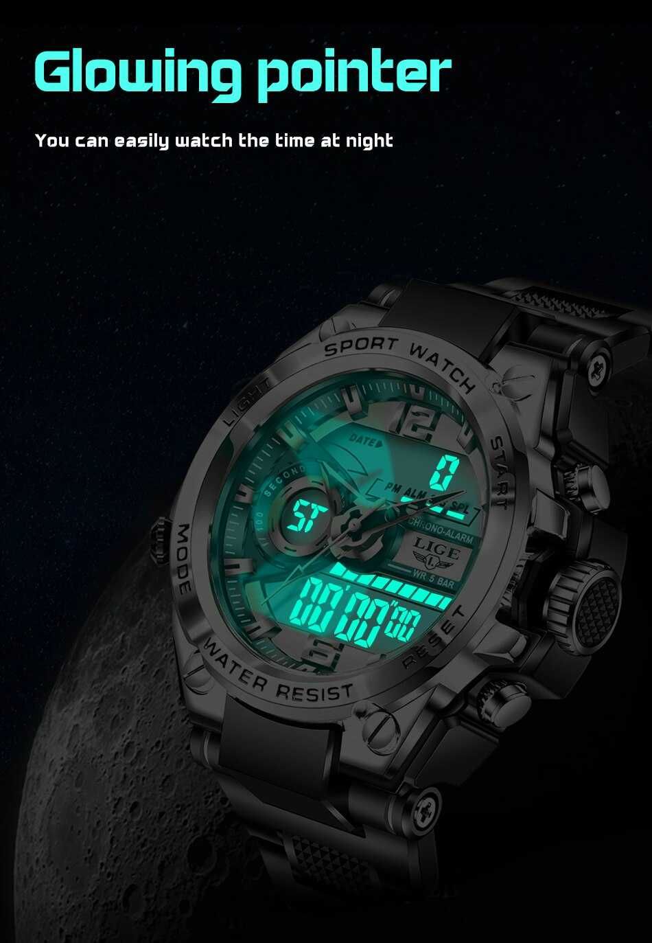 LIGE wojskowy zegarek dla prawdziwych mężczyzn elektroniczny cyfrowy