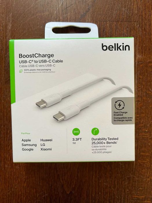 кабель Belkin USB-C to USB-C довжиною 1 метр, модель CAB003BT1MWH