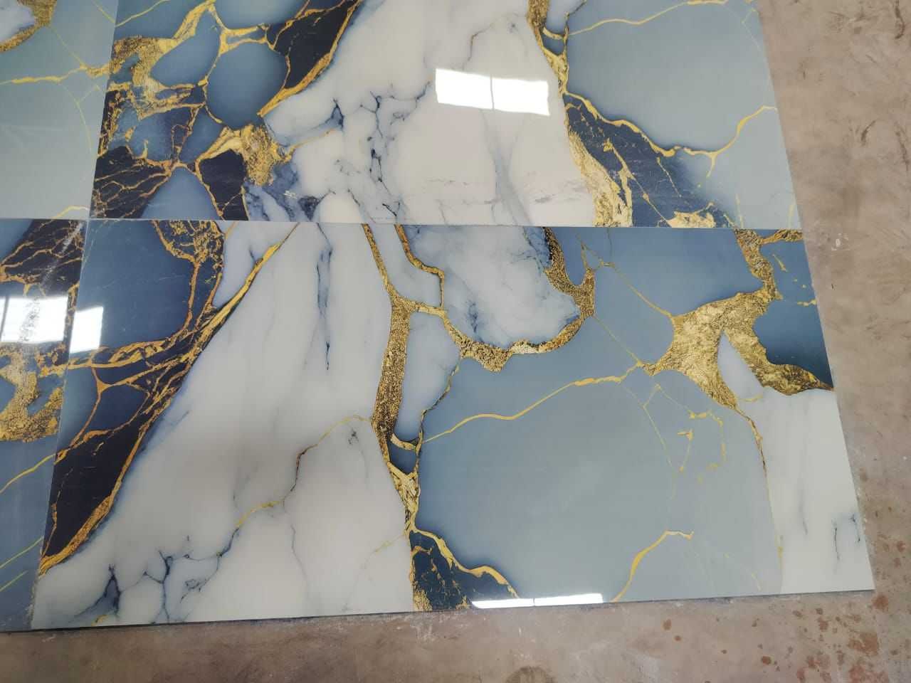 Gres polerowany 120x60 EFEKT ZŁOTA marmur błękit BLUE WYSOKI POŁYSK