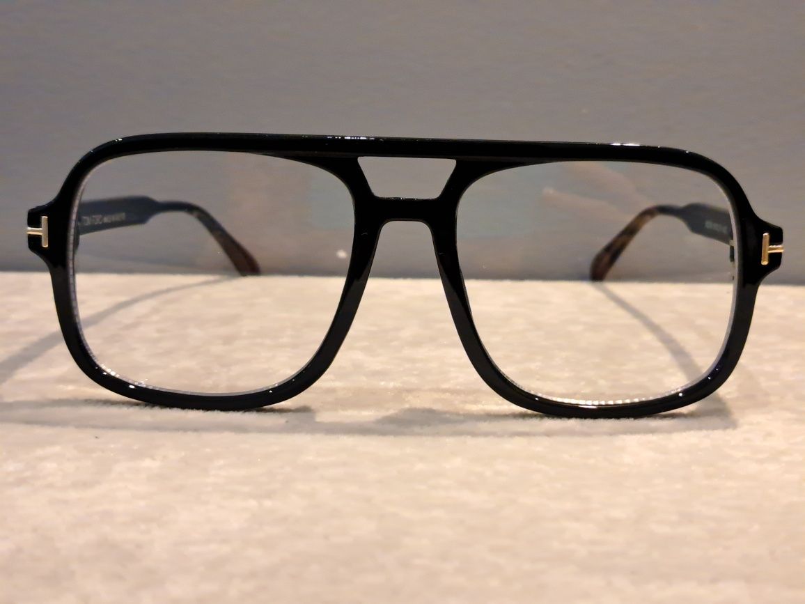 TOM FORD czarne duze okulary zlote logo zerówki oprawki FALCONER