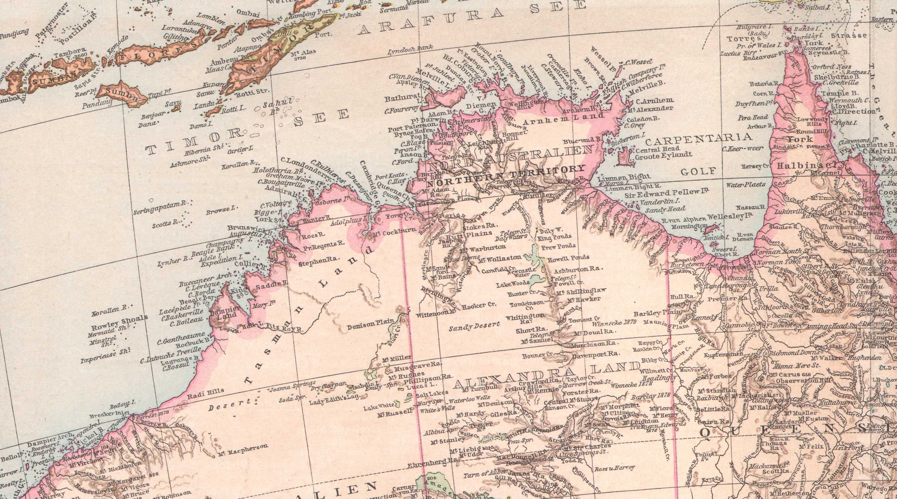 Australia, Nowa Zelandia. Stara efektowna mapa 1880 rok oryginał