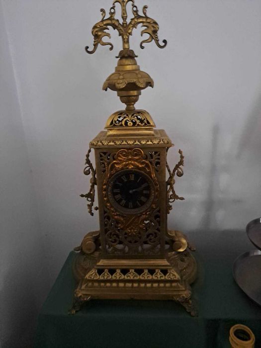 zegar mosiężny kominkowy sygnowany