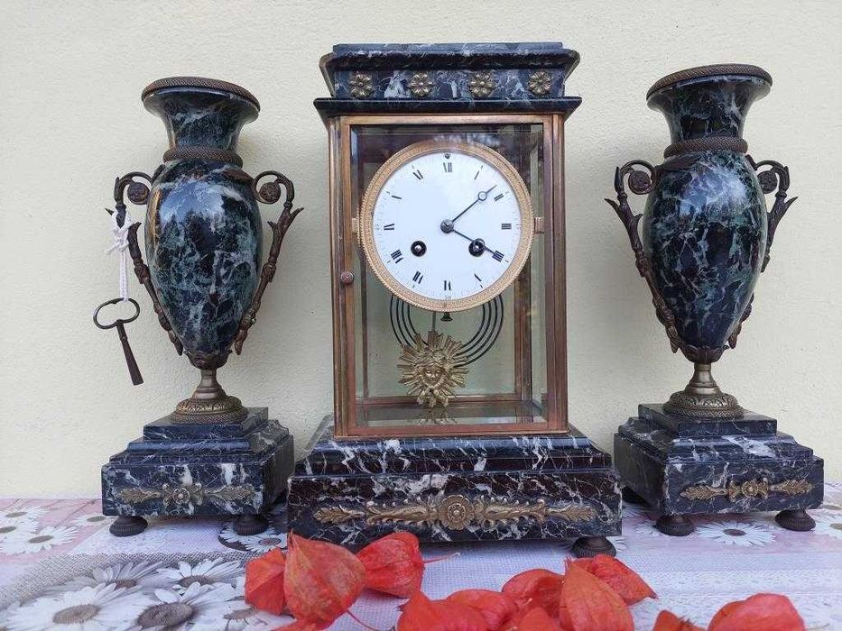 Zegar kominkowy FOUR GLASS Japy sygnowany 1878 r.