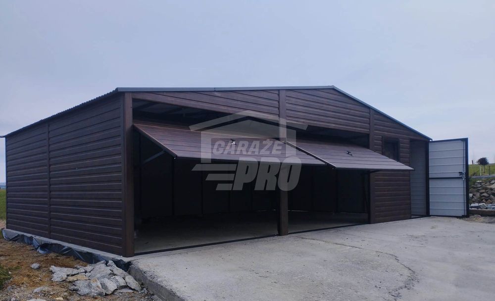 Garaż blaszany 9x6 drzwi - okno - Ciemny orzech Antracyt GP280