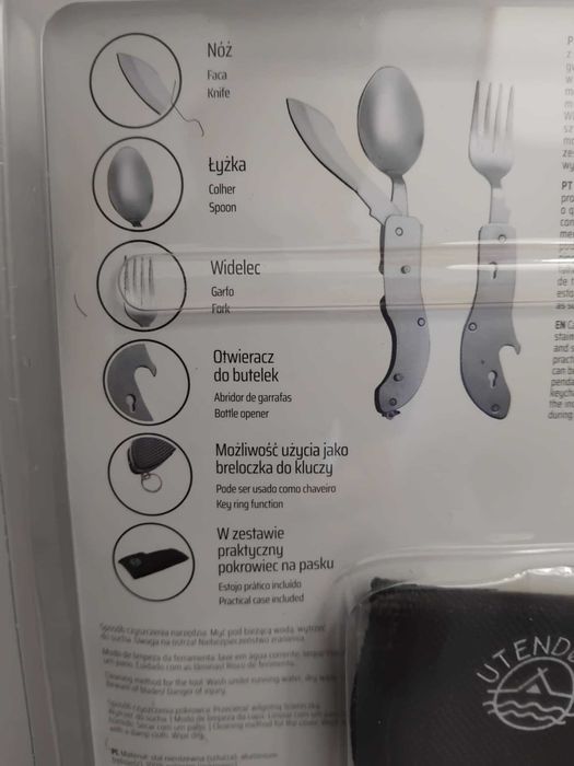 Niezbędnik Turystyczny sztućce Outdoor 4w1 Łyżka Nóż Widelec Otwieracz