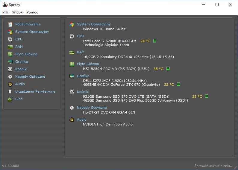 Komputer Gamingowy i7-6700K, 16GB DDR4, 2xSSD, GTX 970, Windows 10 BOX