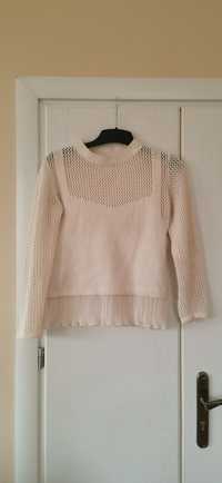 Sweter Zara ażurowy kremowy XS