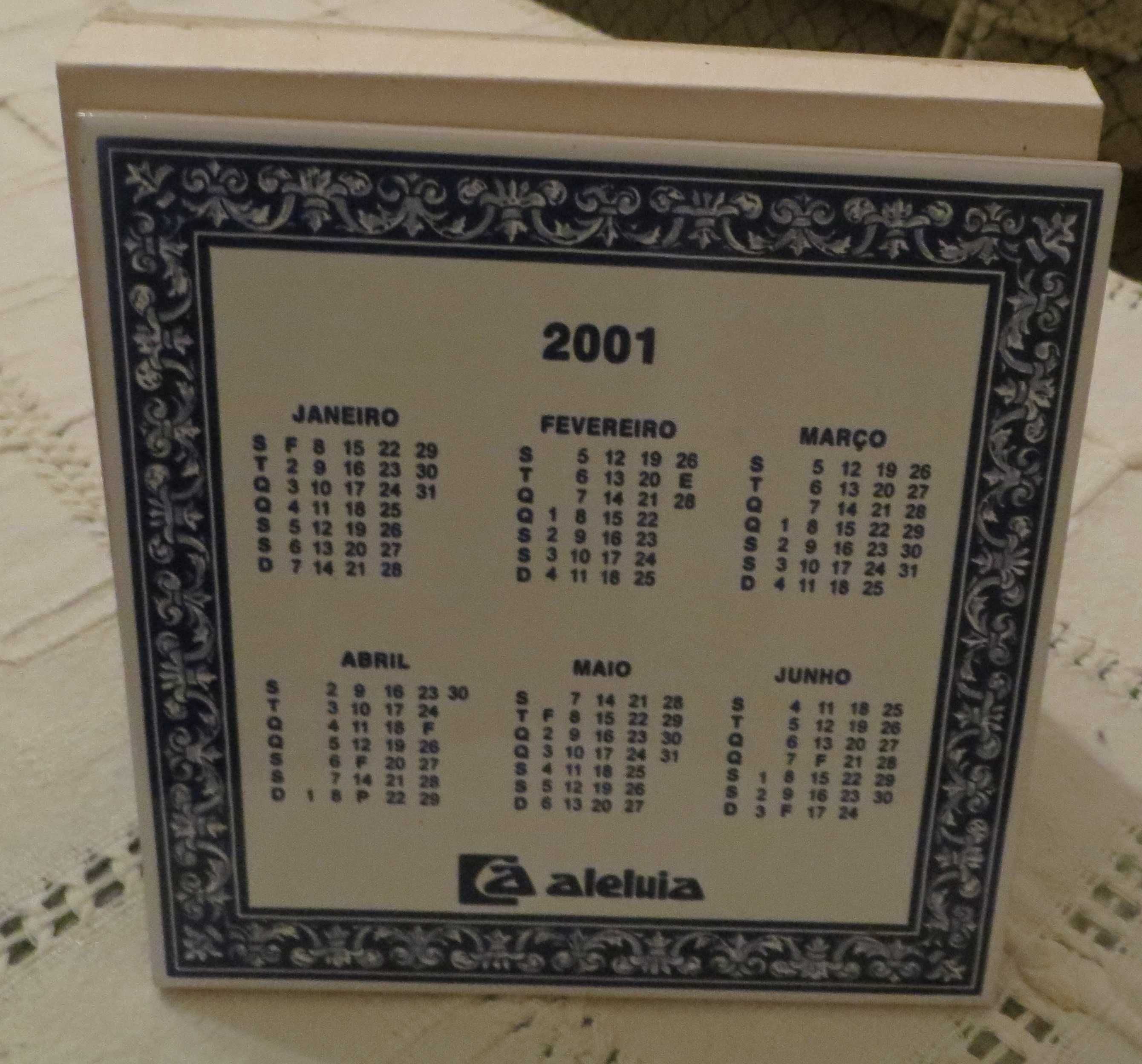 Calendário 2001, 2 azulejos, pintados à mão Cerâmicas Aleluia