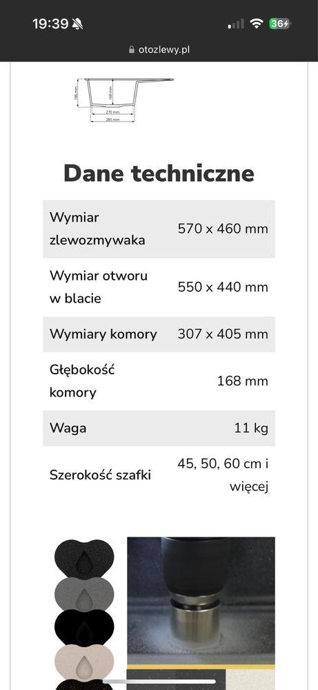 Zlewozmywak granitowy jednokomorowy Lavello Designo 1.0s