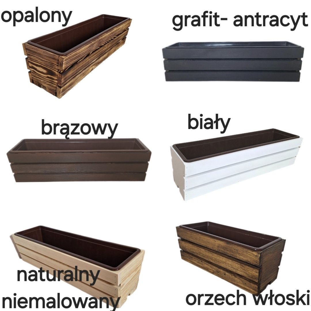 Skrzynka drewniana na kwiaty z wkładem 60cm