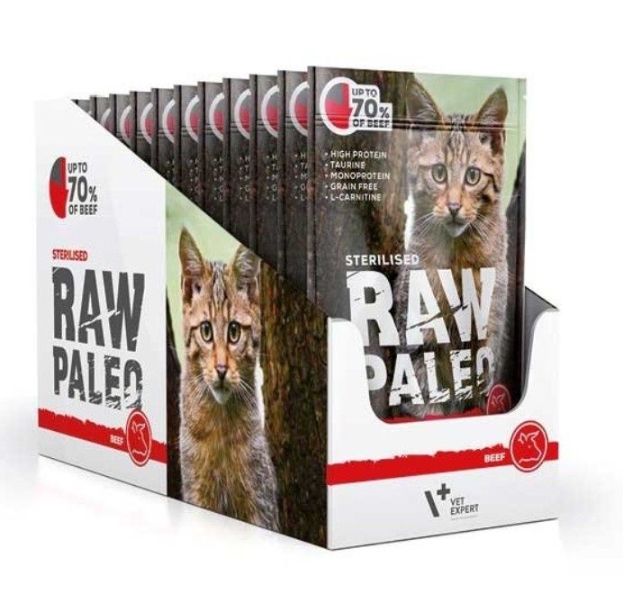 RAW PALEO STERILISED BEEF 12x100g - mokra karma dla kotów sterylizowan