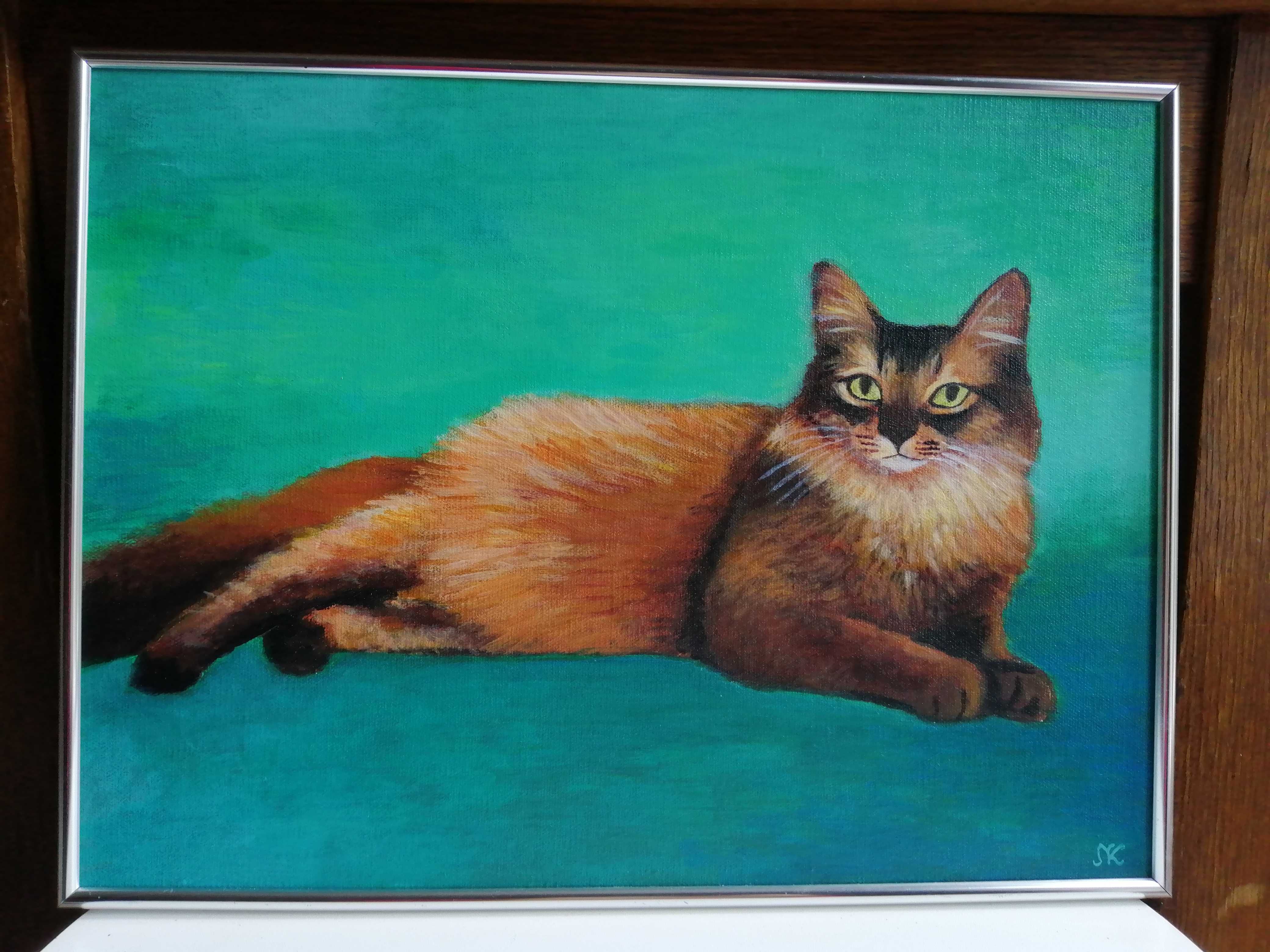 Obraz rudy kot akryl na płótnie 30x40 cm