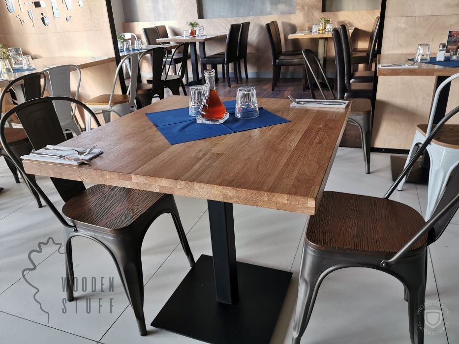 Dębowy stół do restauracji na jednej nodze stolik postument 60x60x3