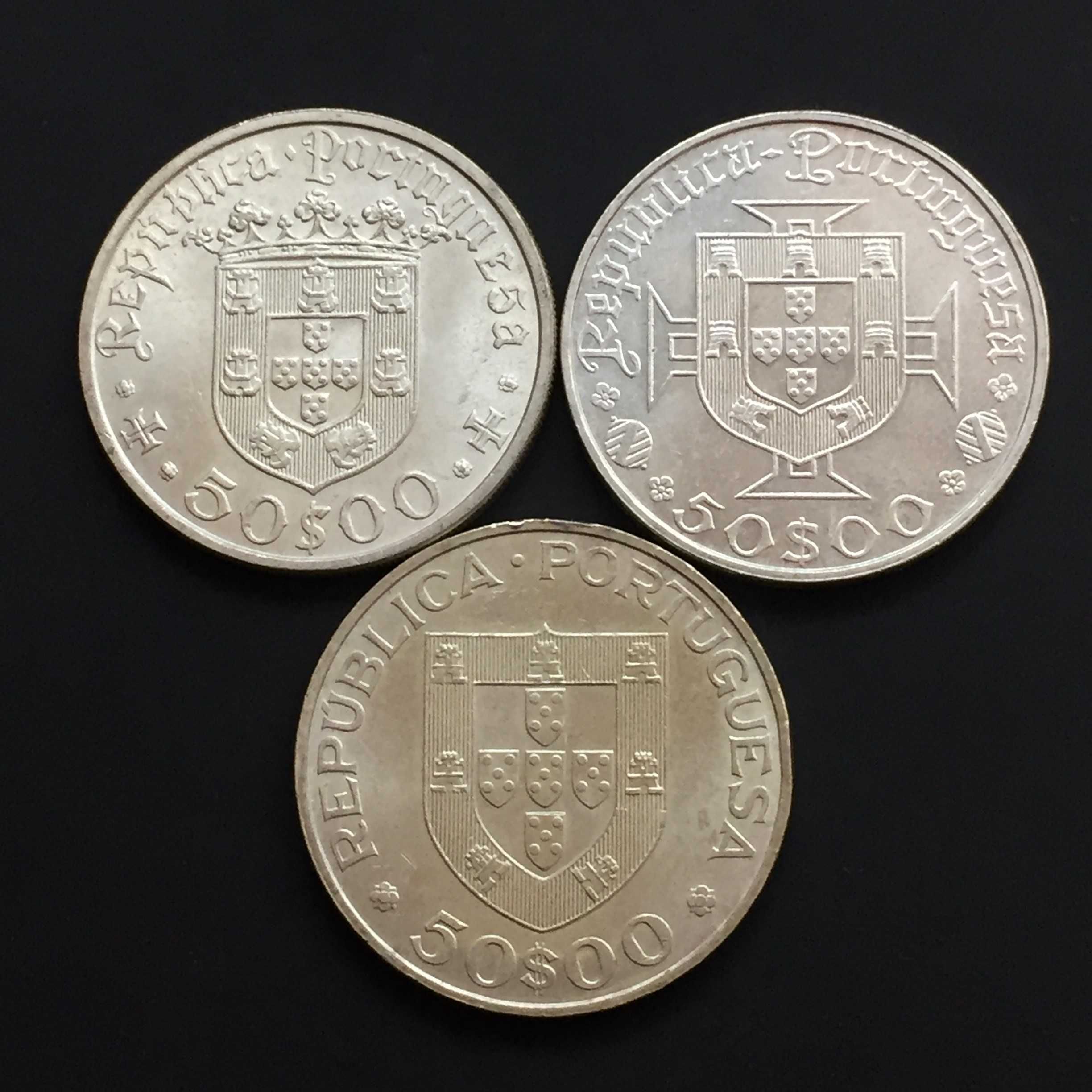3 moedas de 50 escudos prata - Cabral, Gama e Carmona