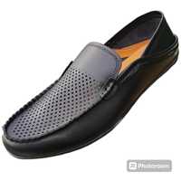 Туфли 43-46 кожаные черные, обувь мужская лоферы мокасины
