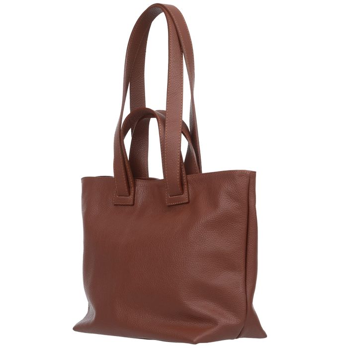 VERA PELLE torba skórzana shopper z długimi rączkami V529 ciepła szara