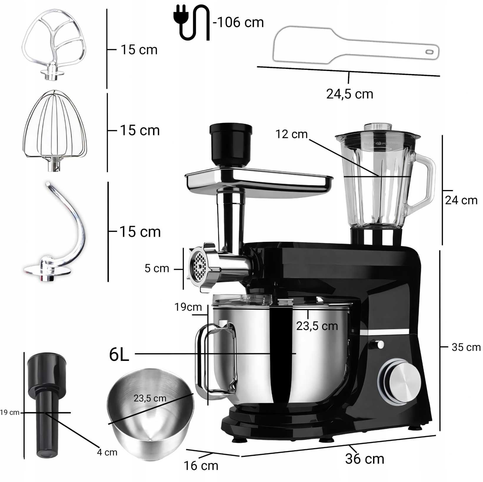 Robot Kuchenny Z Misą Blender Maszynka Do Mięsa Mikser 5w1 3200W
