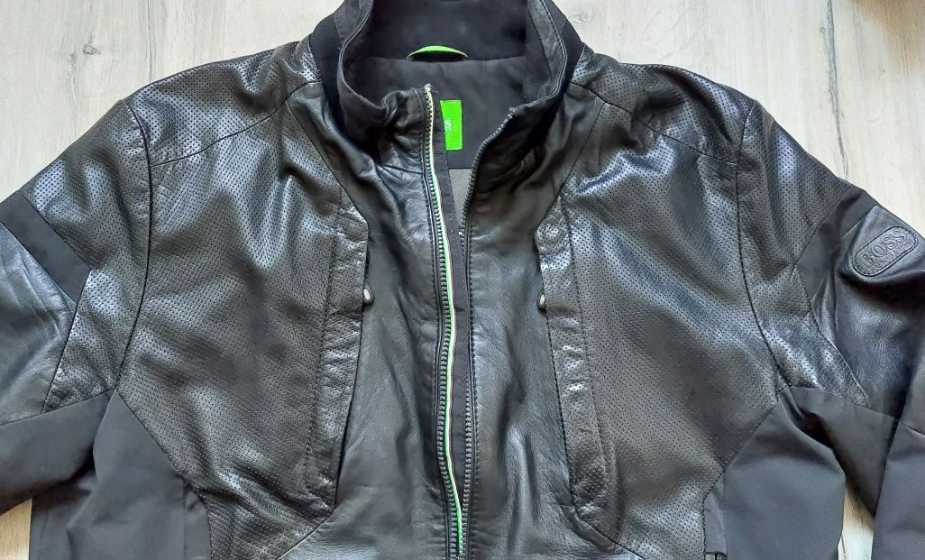 Hugo Boss nowa kurtka skórzana męska hybrydowa lekko ocieplana r. XL