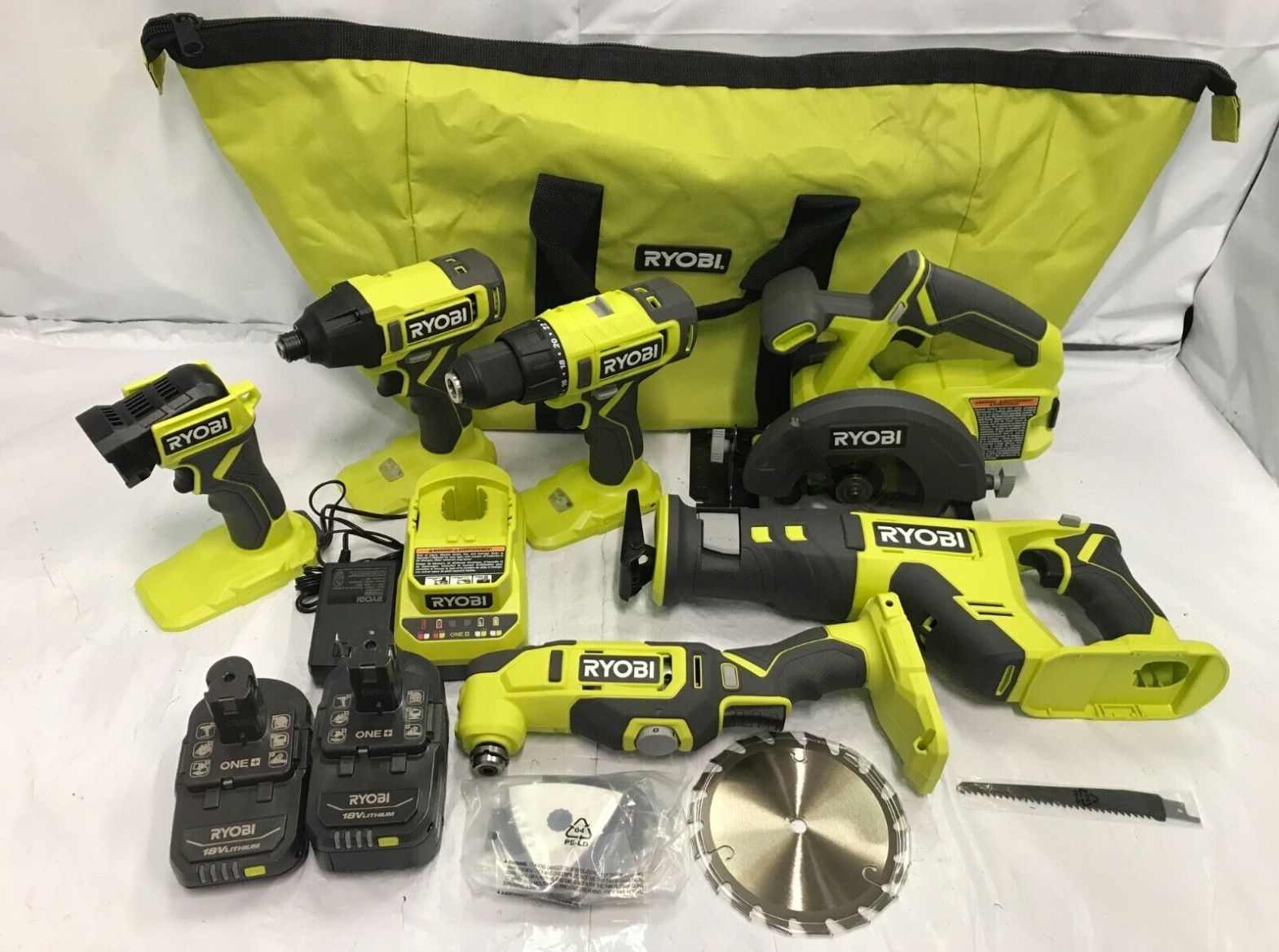 RYOBI ONE+ PCL1600K2 18V набір 6 інструментів (шуруповерт пила імпакт)