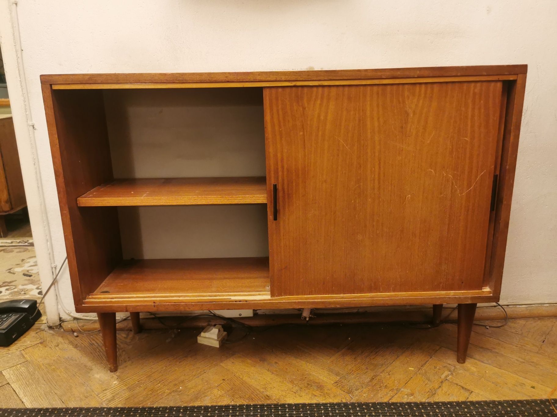 Rustykalna szafka PRL, przesuwne drzwi, autentyk lata 70.