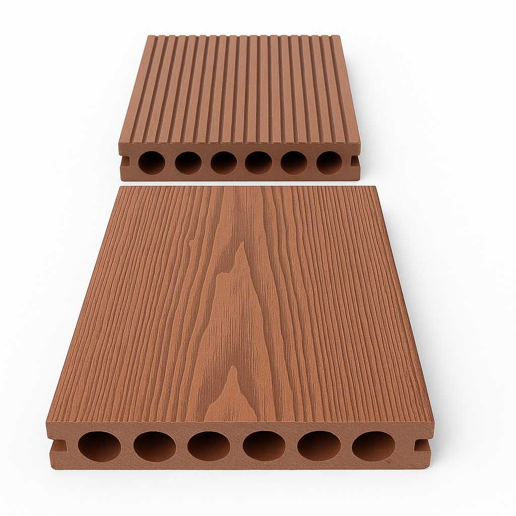 DESKA TARASOWA kompozytowa, ryflowana- Jasny Dąb (Wood), kątowniki.