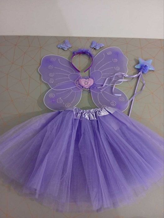 Strój wróżki/motylka dla dziewczynek 3–8 lat, 4-częściowy fioletowy